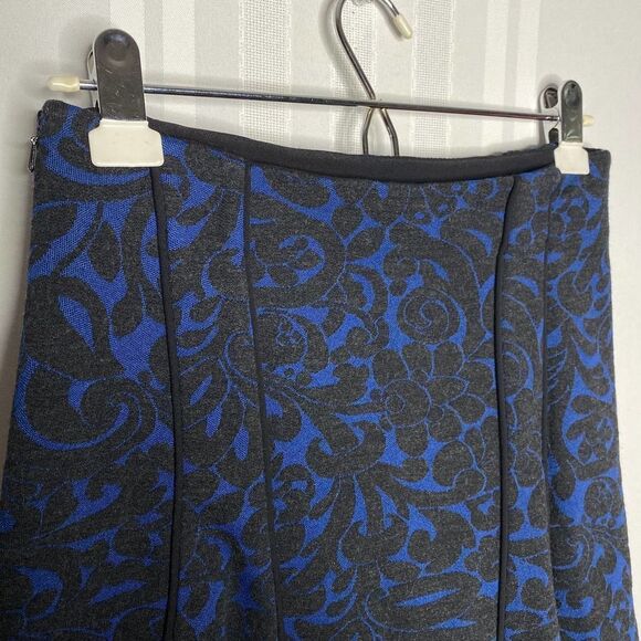 Veronica Beard Barouqe Scroll Print Flounce Mini Skirt Charcoal Navy Blue Small - Picture 3 of 10